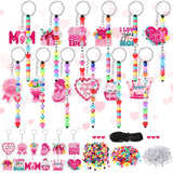 Tondiamo 36 Set Mother's Day DIY Keychain Craft Kits Bead Keychain Kit Making Crafts Adjustable Mom Letter Colored Beads Strings