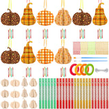95 Pcs Thanksgiving Fall Crafts Set DIY 3D Wooden Pumpkin Wind Chime Kit Make Your Own Fall Wind Chime with Pumpkin Cutouts Tube