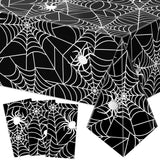 Labeol 3 Pack Halloween Tablecloths, 108x 54 Spider Web Black Tablecloth Decorations, Disposable Waterproof Plastic Rectangle Ta