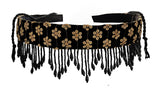 Duchess Black Gold Floral Pearl Tasseled Saree Waist Belt For Women