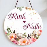 Goodi Cart Couple Name Plate For Door | Personalized Wooden Name Board | Custom Name Sign For Room | Floral Aesthetic Wall Decor