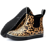 Women's Deck Boots Ankle Rain Boots Fishing Boots Rubber Waterproof Garden Shoes Slip-Resistant Outdoor Work Shoes, Leopard Prin