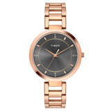 Timex Analog Watch For Women With Grey Round Dial & Rose Gold Stainless Steel Bracelet Band Water Resistant Women'S Wrist Watche