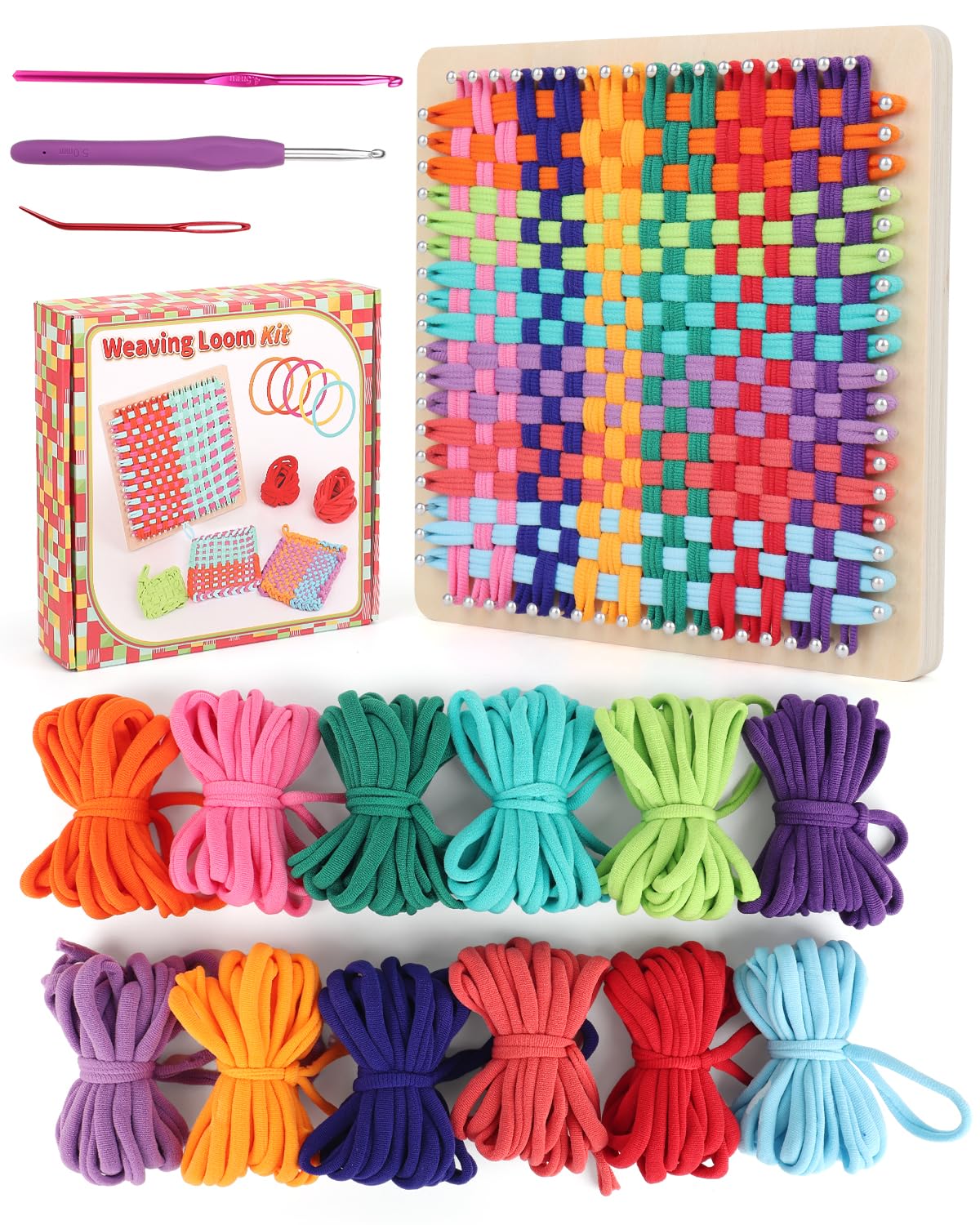 Coopay Weaving Loom Kit, Wooden Potholder Loom Kit with 192 Weaving Loops, Step-by-Step Instruction, Art and Crafts for Kids anf