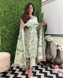 Anni Designer Women'S Rayon Blend Straight Printed Kurta With Pant & Dupatta (Fuldani Green_Xxl_Green_Xx-Large),Green,2XL,,,