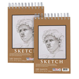 U.S. Art Supply 5.5x8.5 Top Spiral Bound Sketch Book, 2 Pack, 100 Sheets Each, 60lb (100gsm), Acid-Free, Artist Sketchbook, Draw