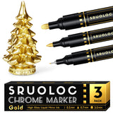SRUOLOC 3Pcs Liquid Gold Paint Markers, Oil-based Permanent Chrome Maker, Gloss Mirror Marker Repairing, Reflective Metallic Pen
