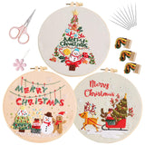 LB Christmas Embroidery Kit for Beginners Adults, 3 Sets Hand Embroidery Starter Kit with Xmas Tree Pattern and Instructions Sta