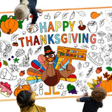 Leezead Giant Thanksgiving Poster, Funny Turkey Pumpkin Coloring Table Cover for Fall Party Classroom Craft