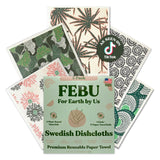 FEBU Swedish Dishcloths for Kitchen | 5 Pack Botanique Reusable Paper Towels Washable | Swedish Dish Towels | Non-Scratch Cellul