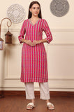 W For Woman Fuchsia Pink Floral Printed V-Neck Rayon Kurta (Size: 3Xl)-24Auw12215-124814
