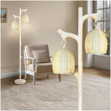 Scenekoy Rustic 68Tall Floor Lamp with Rattan Shade, Retro Standing Lamp Tree Trunk Washed White Finish & Resin Body, Dimmab