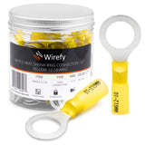 Wirefy 90 PCS Heat Shrink Ring Terminals 1/2 - a Resistant Ring Connectors - Eyelet Wire Connectors - Large Ring Terminals - Yel
