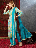 Gosriki Women'S Cotton Blend Printed Straight Kurta With Pant & Dupatta (Ruth Rama-Jl-Gs_S_Multi_Small),Rama Blue,,B0D73XXB15