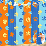 WovWeave 2 Packs Dog Fringe Curtains 3.3 x 6.6 ft Dog Paw Foil Fringe Backdrop Orange Light Blue Tinsel Streamers for Baby Showe