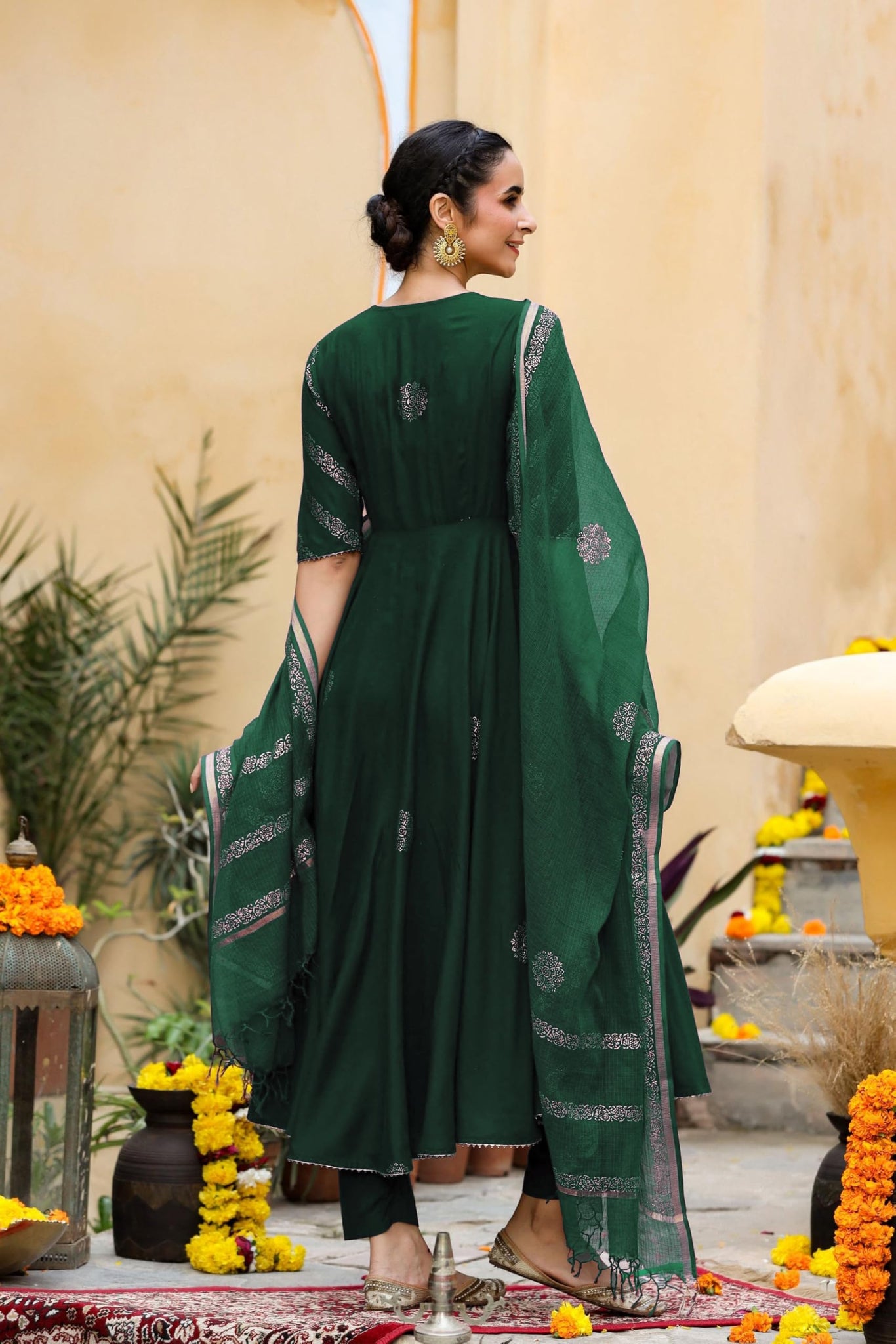 Gosriki Women'S Rayon Blend Anarkali Printed Kurta With Pant & Dupatta (Berlin Green-Vks01-Gs_L_Green_Large),Green,,B0DFCGPL4L