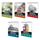 GOWOO Winter Tram, London Cityscape, Ancient Rome & Peaceful Bird Spiral Sketchbook Set Urban, Classical and Nature Theme Draw