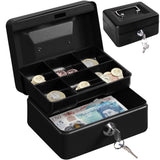 H&S Petty Cash Tin Steel Money Safe Box with Lock 2 Keys - Alloy Steel Button control Black Cash Box with Lock for Money Saving