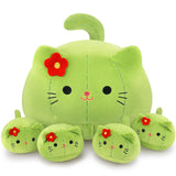 5 PCS Cactus Cat Plush Stuffed Animal Family-19 Soft Cactus Cat Plush, Large Mommy Plushies with 4 Baby Kittens Plushies for Kid