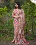 Gosriki Women'S Cotton Blend Straight Printed Kurta With Pant & Dupatta (Candy Beige-Gs_Xl_Beige_X-Large),Beige,,B0CVGWTVGT