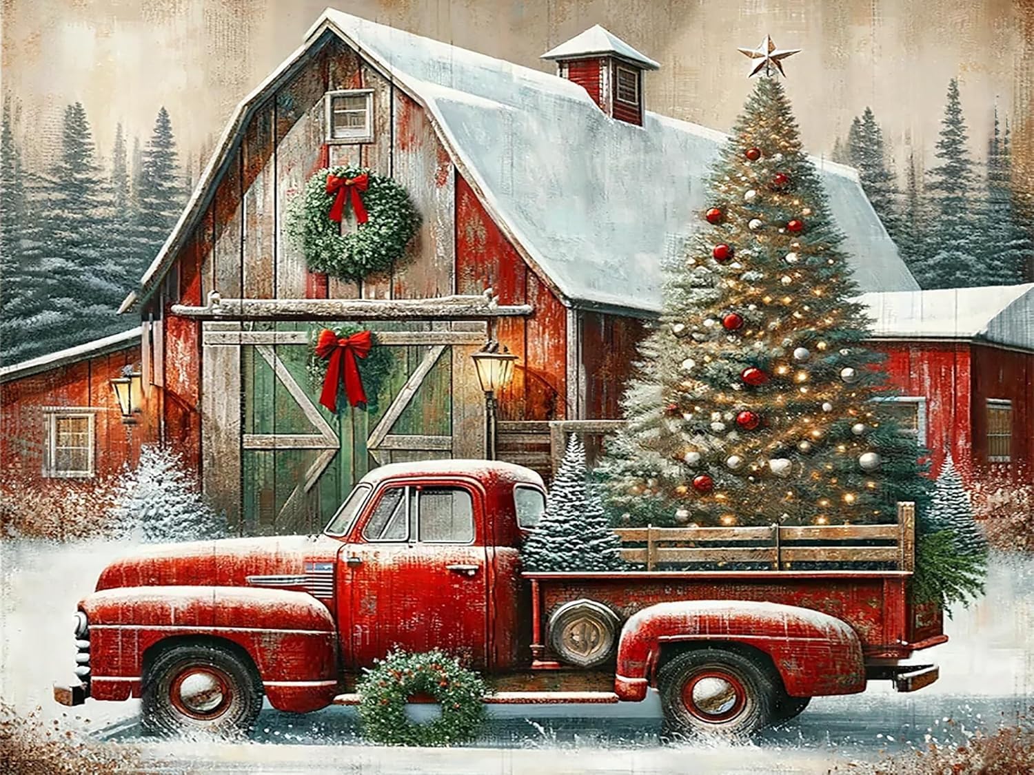 5D Diamond Art Kits for Adults, Christmas Diamond Painting Kits, Full Drill Round Christmas Red Truck Diamond Art Kits, DIY Gem 