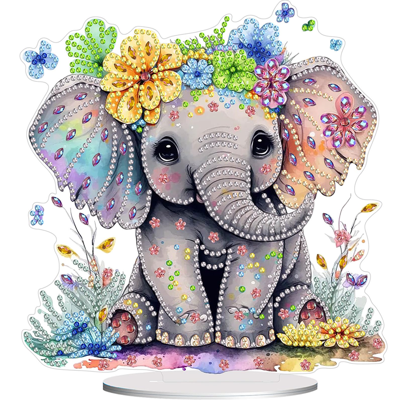 Diamond Painting Kits for Adults Beginners, 5D Full Drill Elephant Crystal Art Desktop Ornament, DIY Single Sided Home Office De