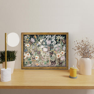 BANMU Wildflowers Butterfly Garden Painting - Spring Dark Botanical Wall Art, Jewel Toned Floral Painting for Bedroom decor, liv