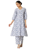 Libas Womens Printed Viscose Straight Kurta With Trousers