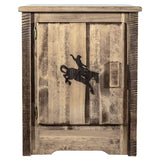 Montana Woodworks Homestead Collection Accent Cabinet With Laser Engraved Bronc Design, Left Hinged, Stain & Clear, Stained & Cl