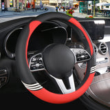 Binsheo 15 inch Cute Leather Steering Wheel Cover Black and Red