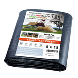 Tarp Heavy Duty Waterproof 8x18ft,TEZONG Black Plastic Tarp 12Mil Outdoor Tarpaulin Cover for Emergency Rain,Patio Furniture,Woo