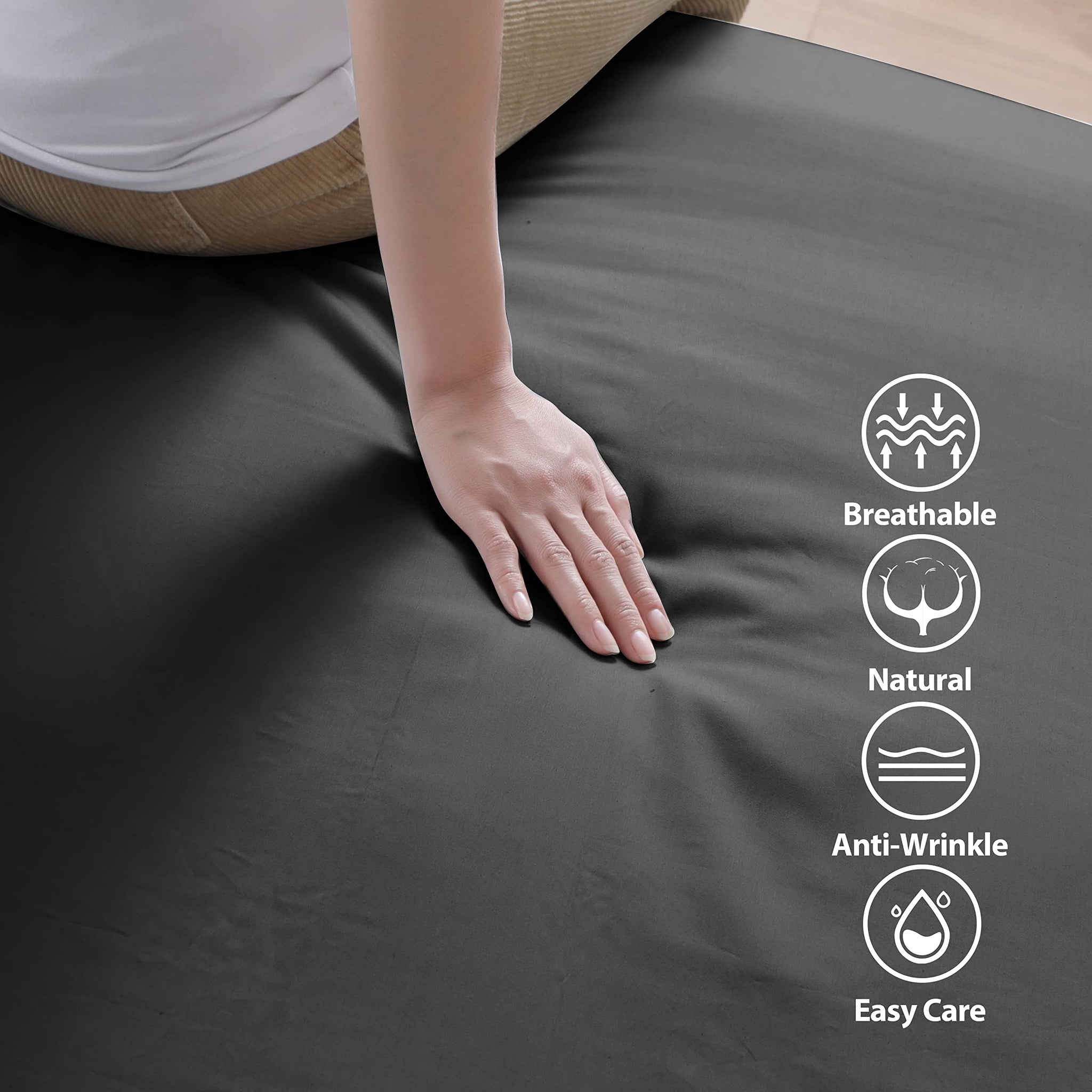100% Egyptian Cotton Fitted Sheet Twin Size Black, 600 Thread Count, 8-16 Deep Pocket Sheet, Soft & Elastic Sateen Weave Botto
