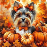 RICUVED Dog Diamond Art Kits for Adults, Autumn Diamond Painting Kits for Beginners, Pumpkin DIY 5D Full Round Drill Gem Crystal