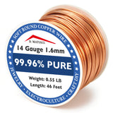 Copper Wire 99.95% Pure - 14 Gauge 1.6mm - 46 Feet, 0.55 Pound Spool - C11000 Soft Copper Wire Craft Wire for Gardening, Electro