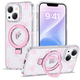 ETPESOK Compatible with iPhone 13/14 Case Bow Pattern with Magnetic Ring Stand [Compatible with Mag-Safe] TPU Protective Phone C