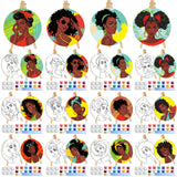 Supervitae 72 Piece Black Girls Round Pre Drawn Canvas Kit 5.9 Paint and Sip Kit for Adults Painting Party Pre Printed Canvas DI