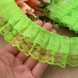 Green Lace Ruffle Trim for Crafts 1-5/8x5yd 2-Layer Pleated Edge Lace Ribbon