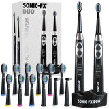 Sonic-FX Duo Rechargeable Electric Toothbrush Set - with 14 Brush Heads, 3 Modes, Smart Auto-Timer, Charging Dock Holder - Dual 