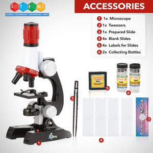 IQCrew 1200X Kids Microscope Toy Set with Slides Preparation Kit + Microscope Book