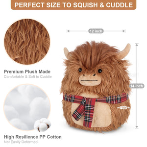 SuzziPals 14'' Highland Cow Stuffed Animals Plush Pillows, Scarf Scottish Highland Cattle Plushies, Soft Stuffed Cow Plush Toys