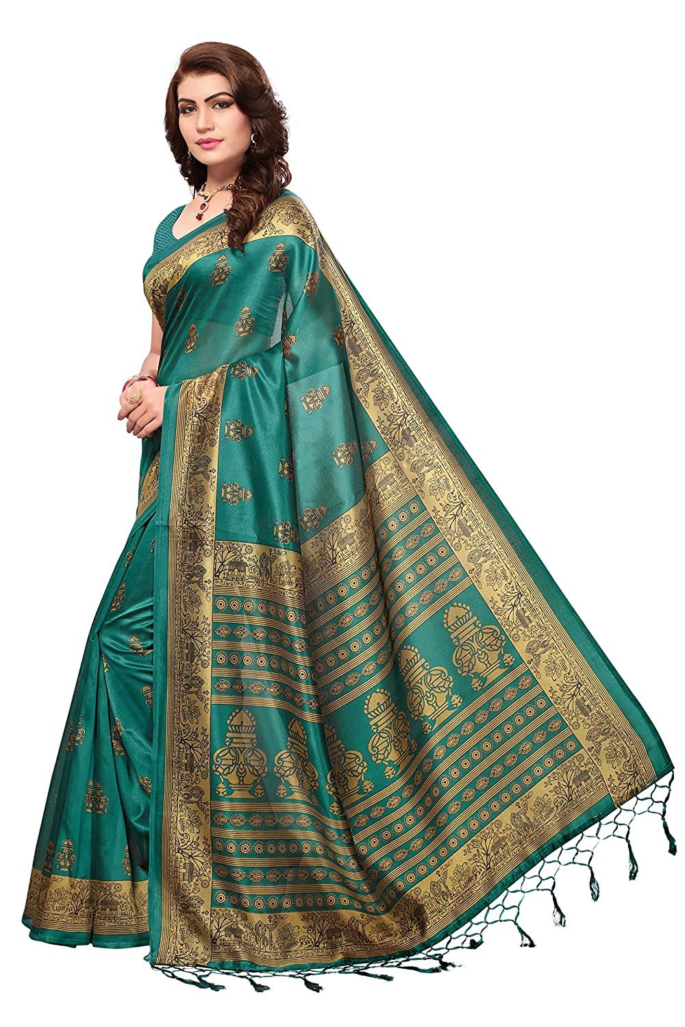 Gosriki Women'S Multicolored Art Silk Gold Striped Printed Sarees With Blouse Piece (Pack Of 5)(Art-Combo-906_Free Size),Multicolour,,B07Z58HHCV