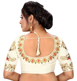 Pujia Mils Women'S Silk Floral Half Sleeve Blouse (Peacock_White_38)
