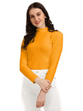 Wedani Women'S Casual Solid Top Mock Neck With Regular Puff Long Sleeve Top (Medium Mustard),Mustard,M