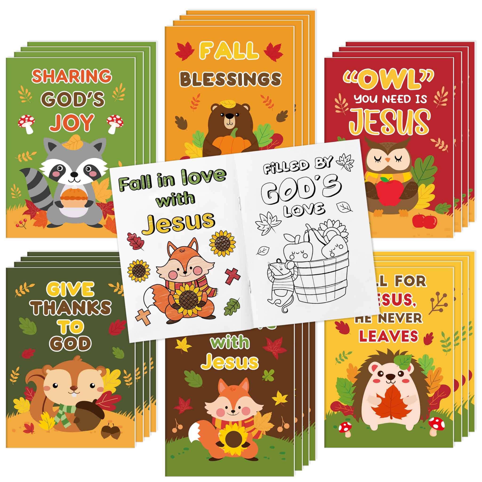 Fall Animal Theme Coloring Books for Kids - 24Pcs Bulk Autumn Christian Mini Coloring Booklet DIY Art Drawing Book with Squirrel