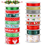 SANNIX 18 Rolls 90 Yards Christmas Ribbons Holiday Printed Grosgrain Satin Ribbon Metallic Glitter Craft Fabric for Xmas Gift Wr
