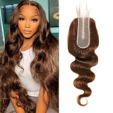 DSEKCAIN 4# Chocolate Brown Color 2x6 HD Lace Closure Human Hair Body Wave Transparent Lace Closure 2x6 Long Deep Middle Part 10