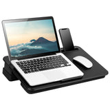 LAPGEAR Elevation Lap Desk with Device Ledge, Phone Holder, and Booster Cushion Black Carbon Fits up to 15.6 Inch Laptops 