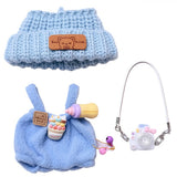Designer Clothes for 15cm/17cm Dolls, Labooboo Doll Knit Outfit Accessories with Blue Sweater Overall, White Camera and Beanie, 