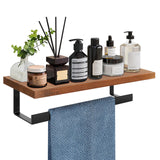 Winmien Hand Towel Holder/Towel Ring with Wooden Shelf, Hand Towel Rack, Hand Towel Hanger for Bathroom, Bath Accessories Wall Mounted, (Matte Black, 12-Squ Shaped)