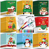 Zhanmai 64 Pcs Christmas Coloring Book with Stacking Crayons for Kids Bulk Santa Claus Snowman Elk Penguin Elf Gingerbread Holid